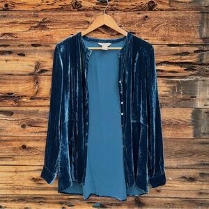 SUNDANCE | Luxurious Silk Blend Blue Velvet Top L
